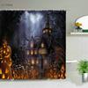Halloween pumpkin Lantern Shower Curtain Bathroom The Terrible  Forest Wood Ghost House Tombstone Fabric Bathroom Curtain Set