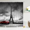 Eiffel Tower Paris Scenery Shower Curtain Vintage Scenery Cherry Blossom Butterfly Polyester Fabric Bath Curtains Bathroom Decor
