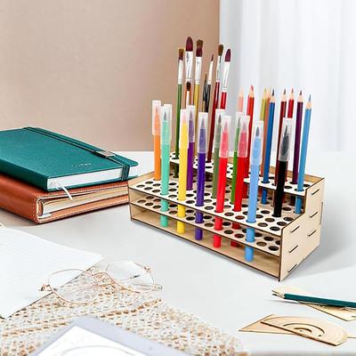 Wooden Frame Paint Brush Holder 75 Holes DIY Watercolor Brush Rack Household Saving Space Desk Organizer Colored Pencils