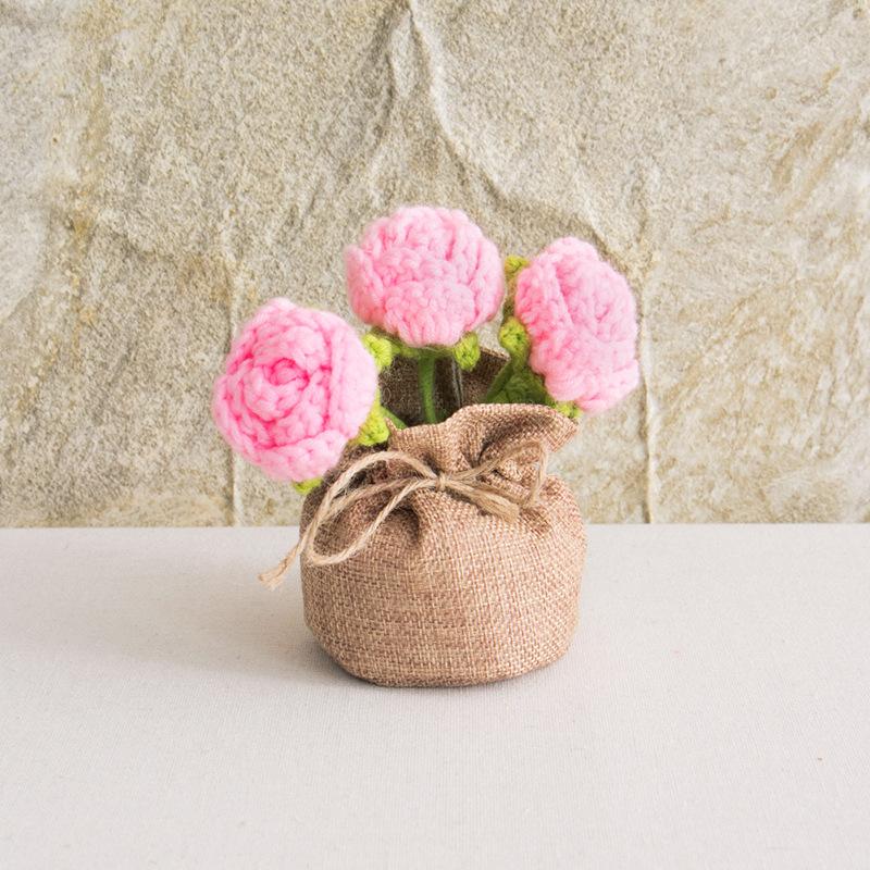 2025 Knitted Flowers Potted Cute Crochet Flowers Knitting Flower Wedding Guest Gift Crochet Rose Sunflower Table Decor