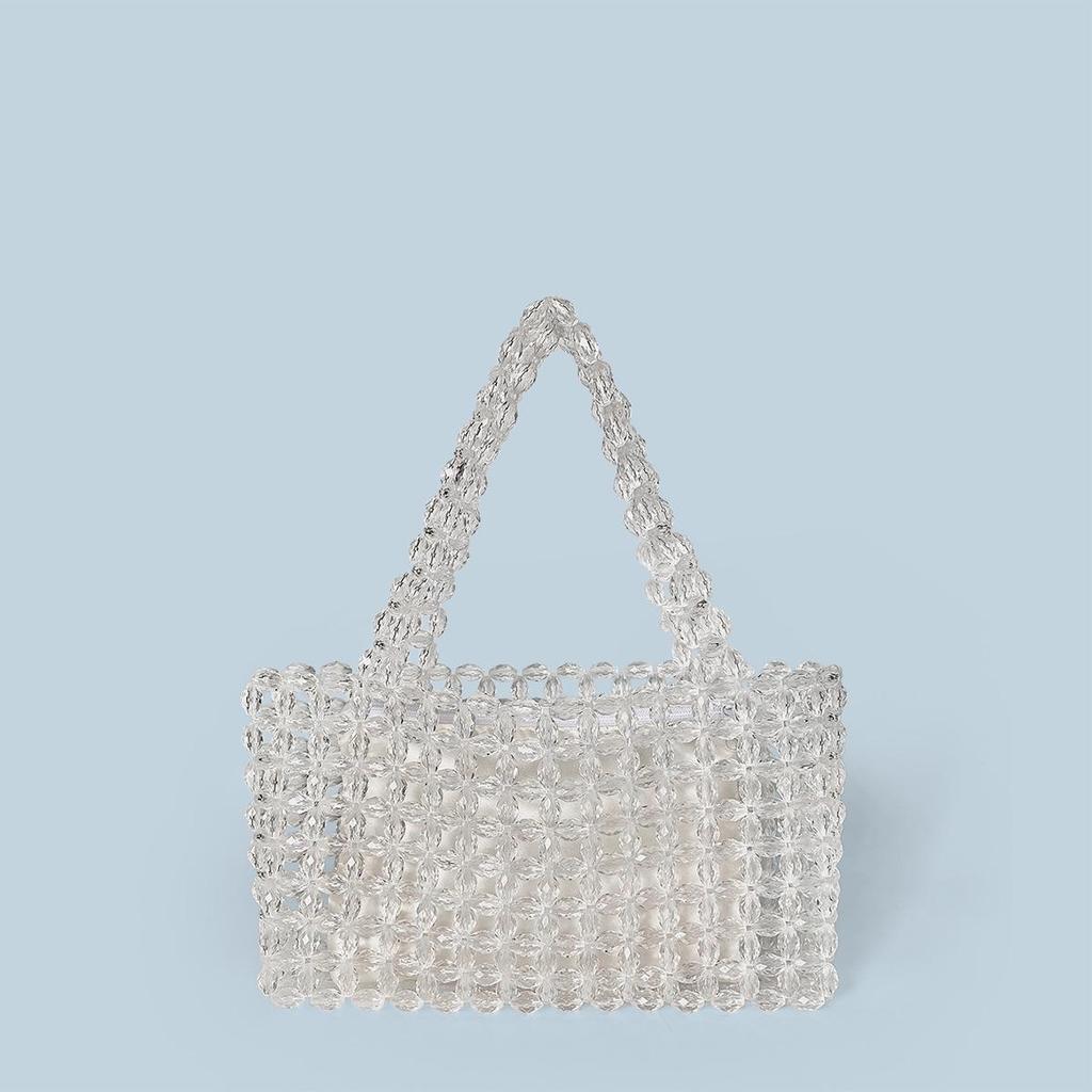 Handgefertigte transparente Damen-Tragetasche mit Kristallperlen
