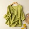 Women 3/4 Sleeve Embroidered Linen Blouse Retro Japanese Loose Cotton Linen Shirt Spring Summer Top