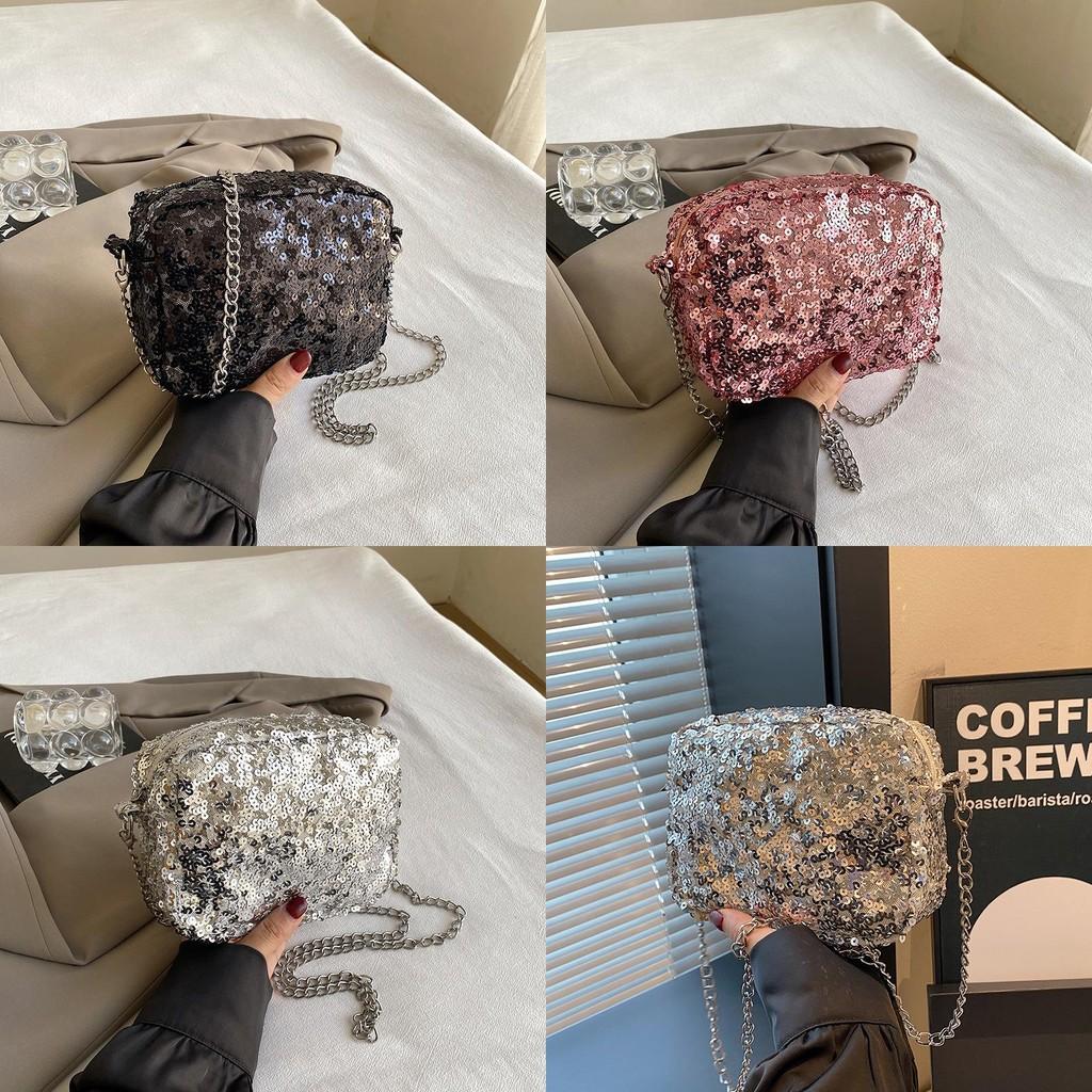 Trendy Sequin Small Shoulder Crossbody Bag For Women In Black Pink Silver Colors