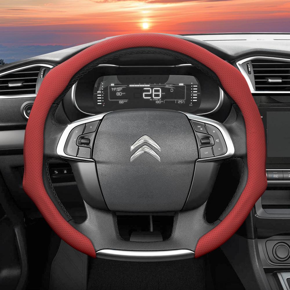 Suitable for Citroen Perforated Leather Steering Wheel Cover C3 C4 X Berlingo C5 Aircross Jumper SpaceTourer Ami X Red Black