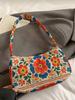 Trendy Mexican Folk Floral Print Shoulder Bag, Corduroy Underarm Bag for Daily Casual Use