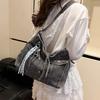 Punk Rock Solid Denim Crossbody Bags Ccise Festival Essential for Ccerts & Travel Trendy High Capacity Commuter Travel Bag