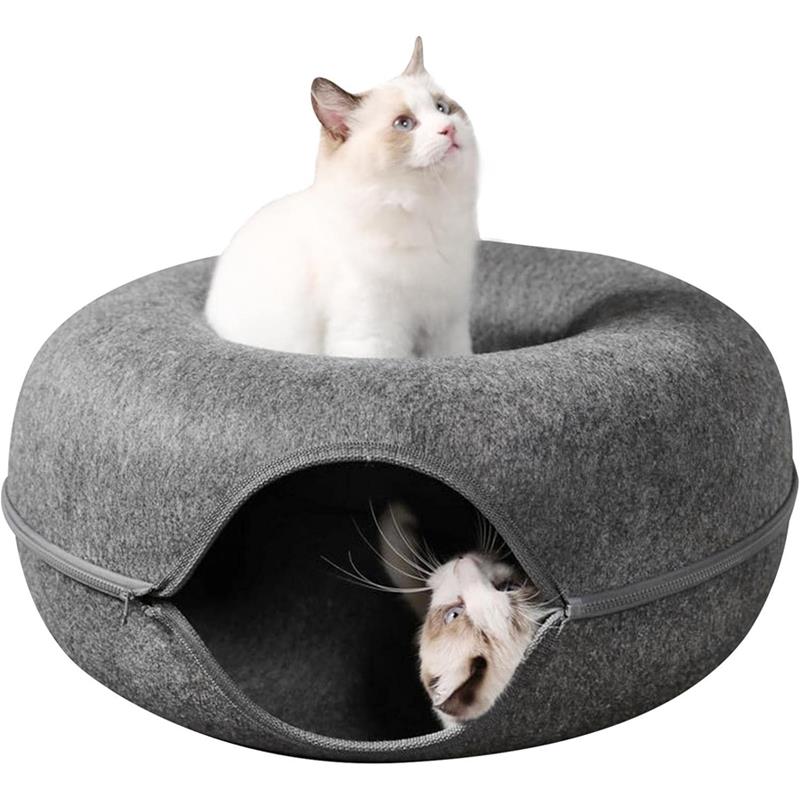 Round Tunnel Cat Bed Comfortable Donut House - Dark Gray