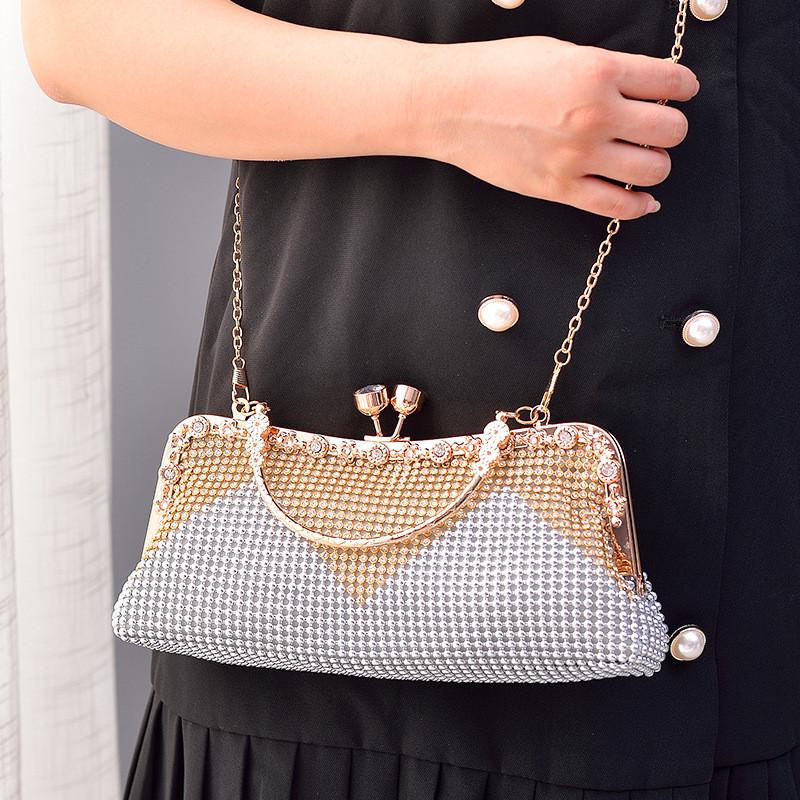 

2025 Luxury Design Diamond Splicing Beads Women Evening Clutch Bag Lady High End Party Handbag Wedding Shoulder Crossbody Bag