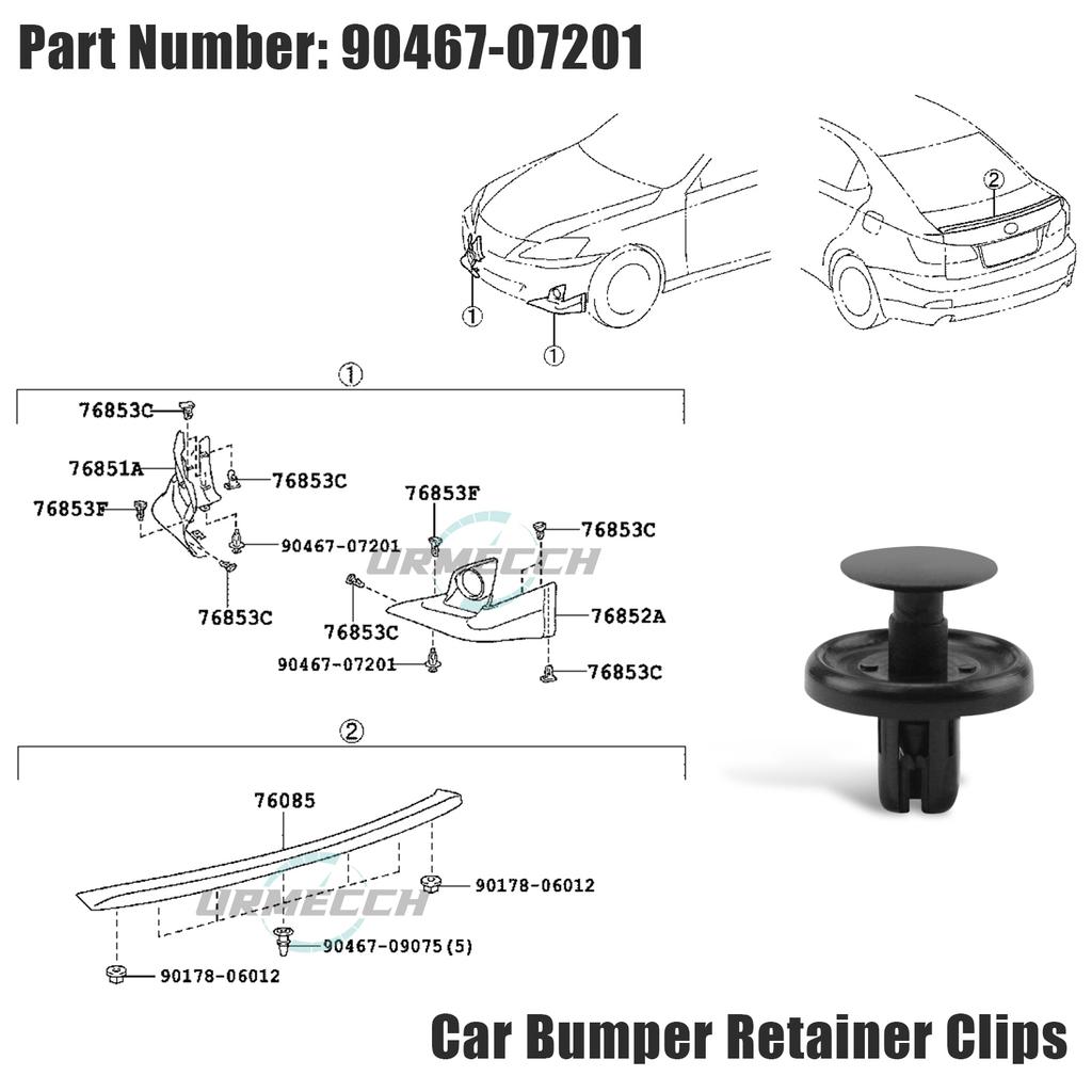 100Pcs Engine Under Cover Retainer Clips for Toyota 90467-07201 90189-06193 90159-60477 Push-Type Fastener Nut Screw Bolt