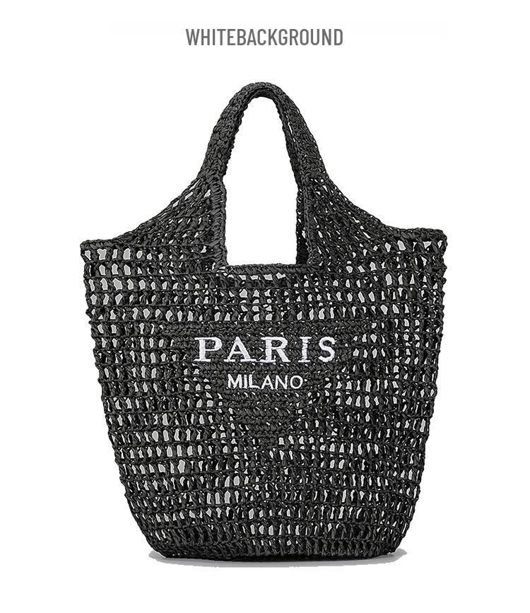 Handmade Straw Embroidered Letter Tote - Spacious, Versatile Woven Shopping Bag for Women