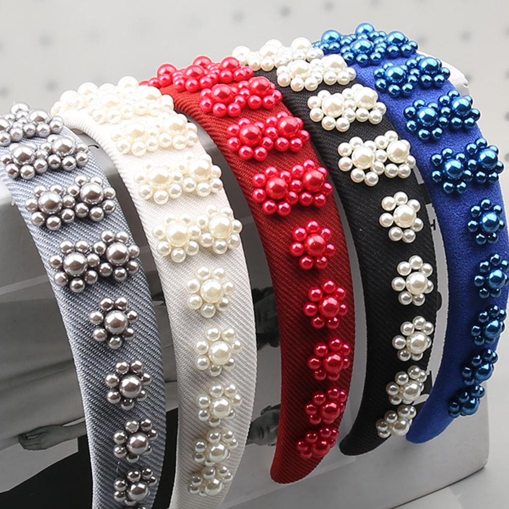 Hotselling Item Pearl Sponge Headband Handmade Nail Bead Multi-color Flower Hair Hoop Versatile and Fashionable Hair Accessories