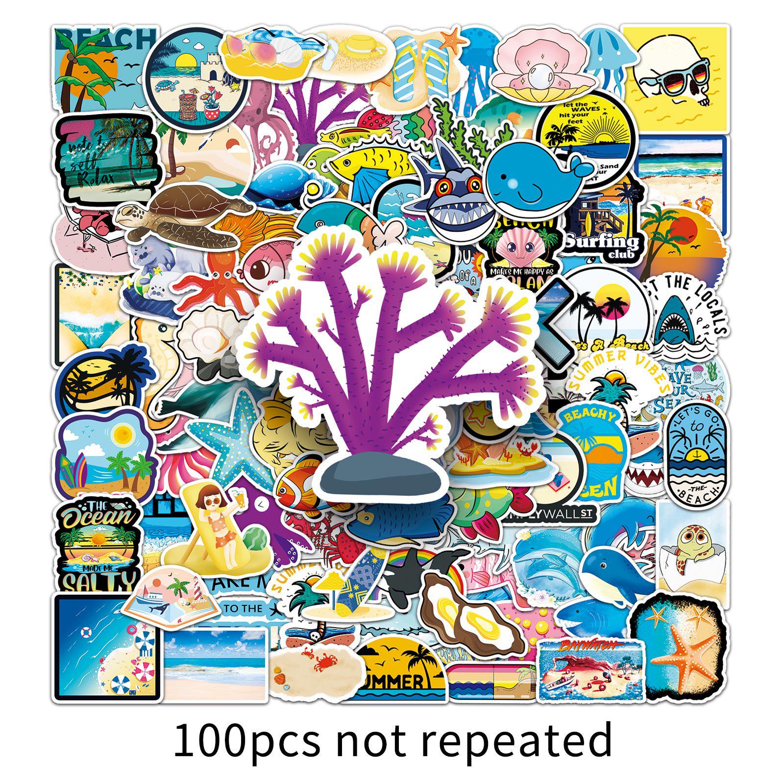 100 Ocean Series Cute Animal Fish Stickers - Waterproof, for Journals and Computers