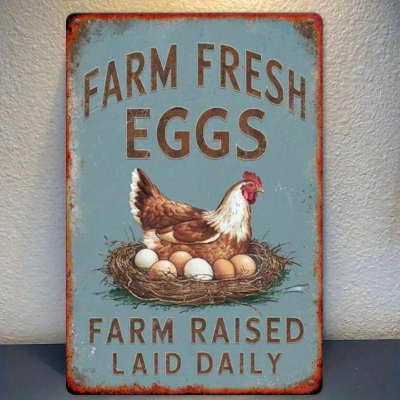 

Vintage Farm Fresh Eggs Metal Tin Sign, Rustic Kitchen Wall Decor