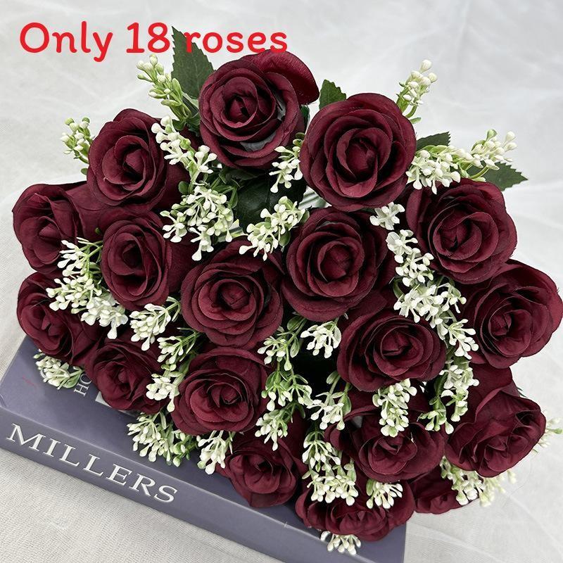 18 Heads Artificial Rose Flower Cluster For Hotel Lobby And Wedding Celebration
