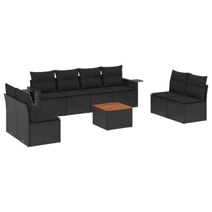VidaXL Garden Lounge Set with Cushions 9 Pcs, Patio Sofas, Patio Furniture Set, Outdoor Furniture, Black 3256853