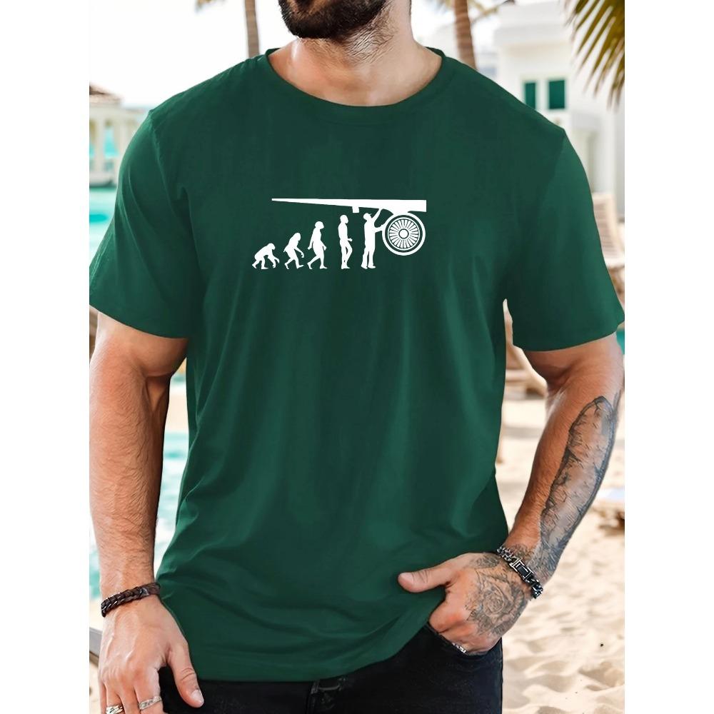 Male Human Evolution and Cannon Pattern Summer Casual Crew Neck Short T-Shirt