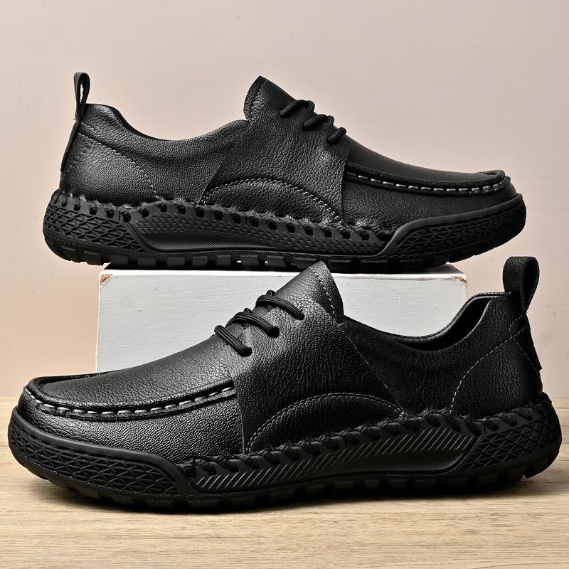 Fashion Brand Hand-stitched Casual Leather Shoe Men Outdoor Light and Non-slip Genuine Leather Walking Hiking Shoe Comfy Driving Loafers
