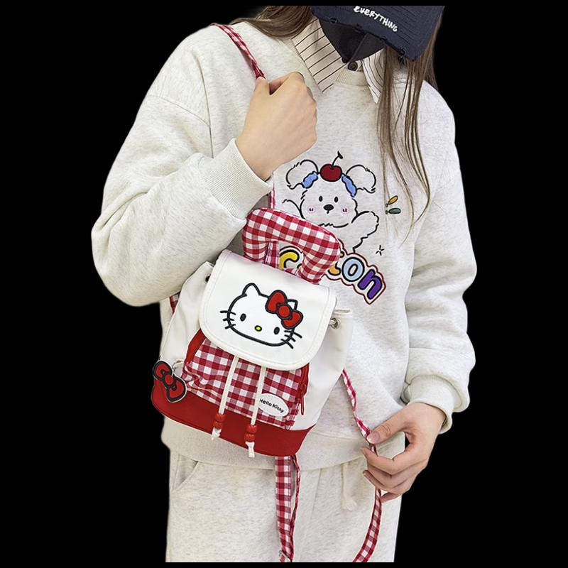 Cute Cartoon Cat Plaid Backpack for Kids & Adults