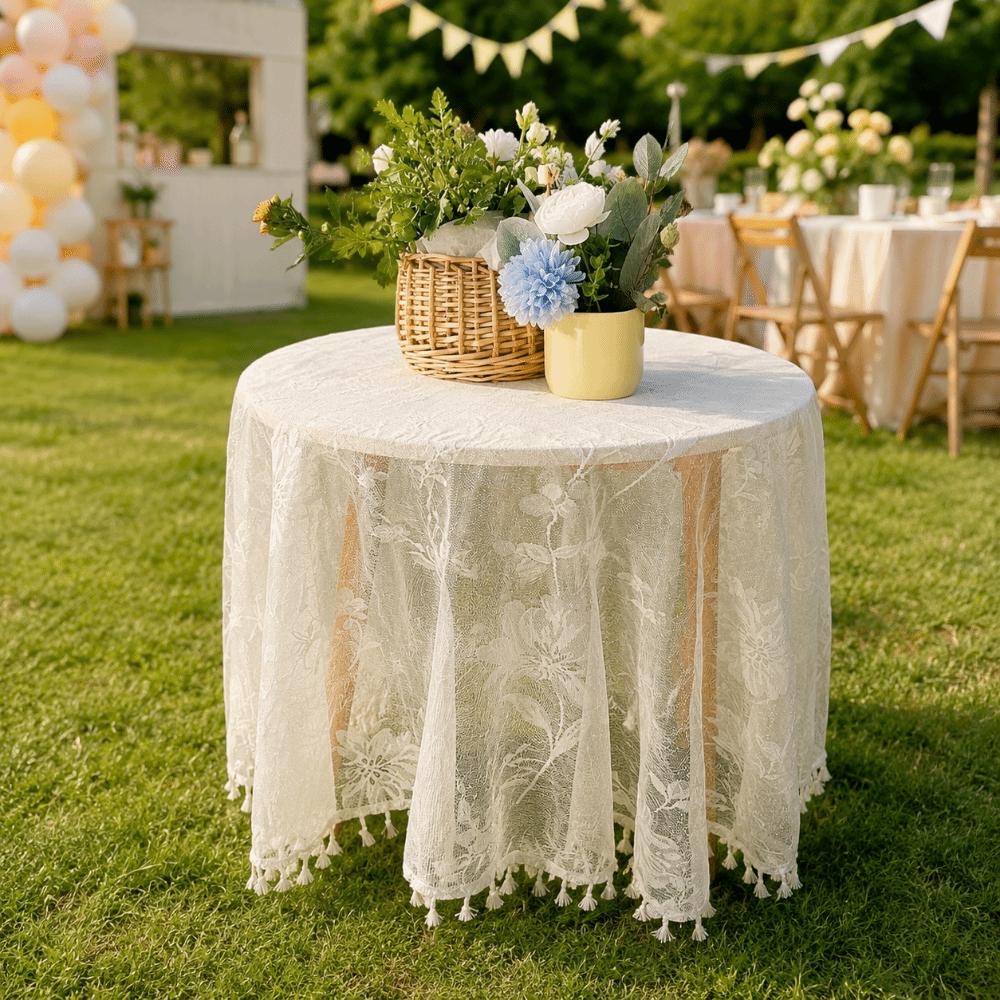 Embroidered Lace Tablecloth Dust-Proof French Table Cover Decor  Living Room