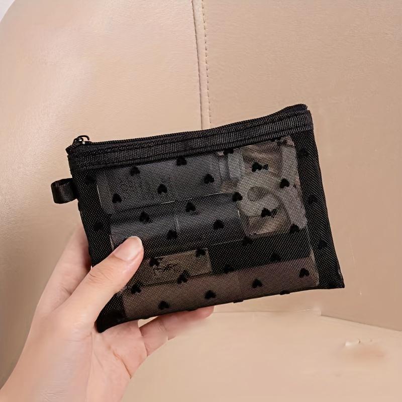 

Casual Chic Heart Print Cosmetic Bag - Black & White Geometric Pattern, Durable Fabric Multi-Use Organizer for Makeup, Travel Essentials S чёрный