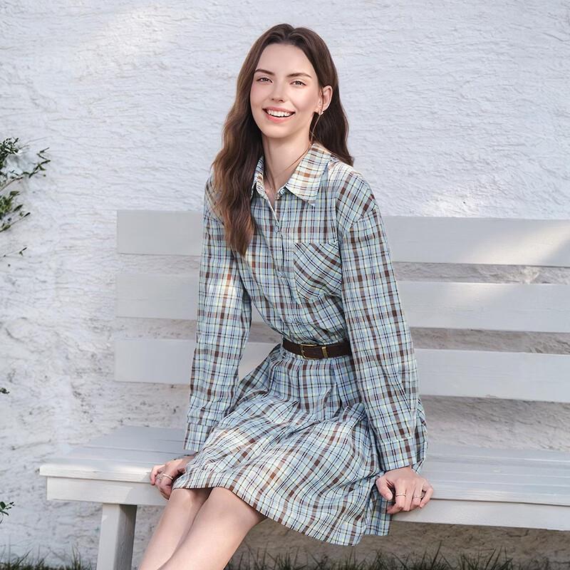 Betu Women's Vintage Plaid Cotton Shirtdress