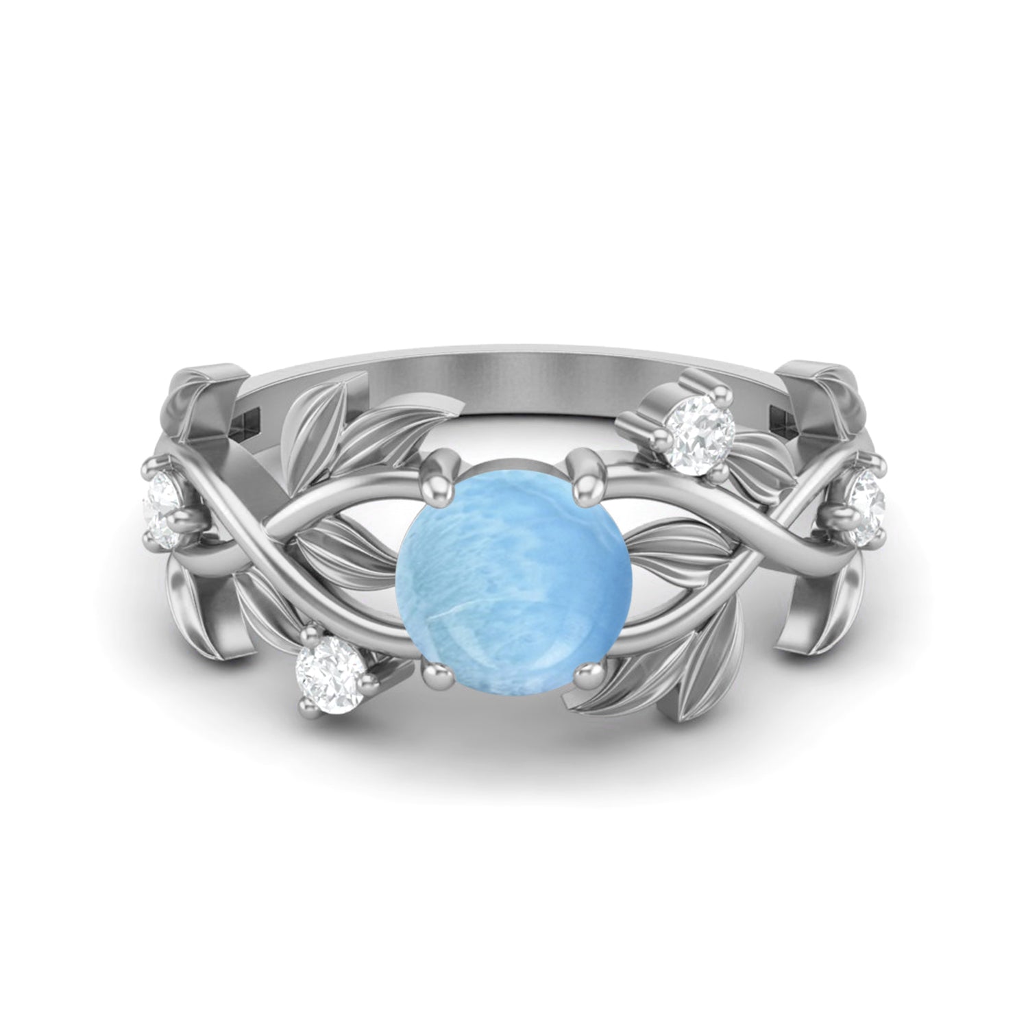

6MM Round Larimar Gemstone 925 Sterling Silver Solitaire Ring 12 білий