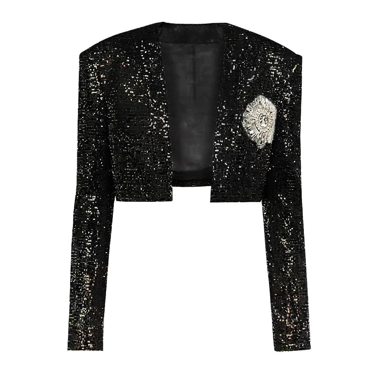 In stock new European and American socialite style sequin badge quality top cardigan-jacket + camisole dress 23719 S