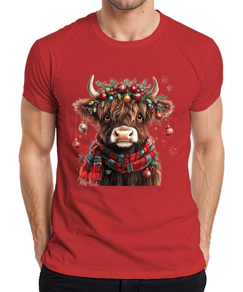 Scottish Highland Cow Christmas Festive Farm Gift Unisexs Tshirt