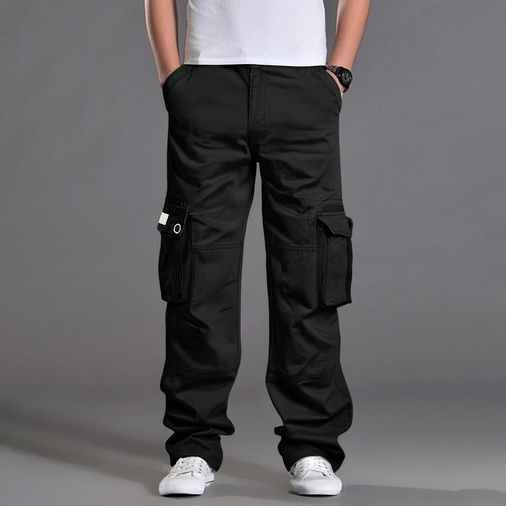 Pánské volné ležérní pracovní kalhoty s více kapsami, kalhoty se stahovací šňůrkou v pase