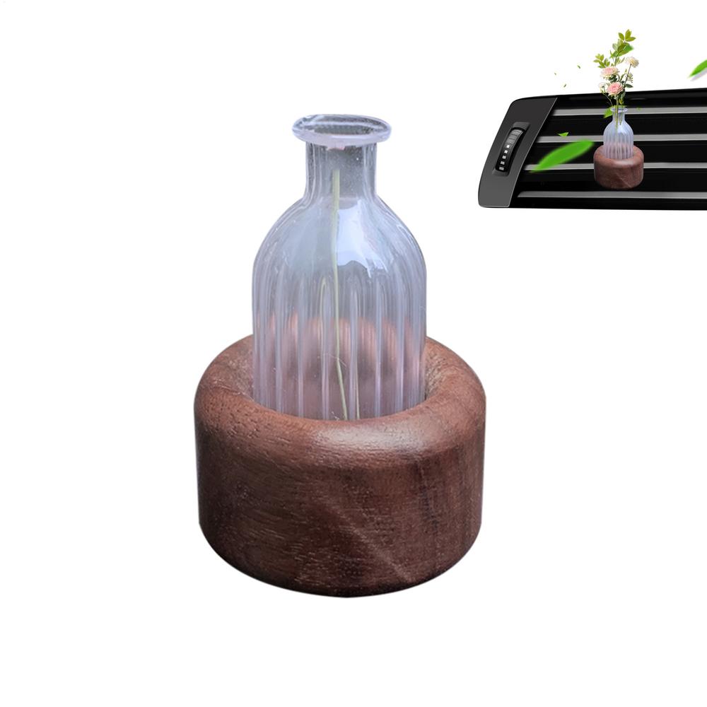 Car Vent Flower Vase Car Vase Vent Clip Plant Holder Hydroponics Wooden Stand Small Ornament Plant Terrarium For Men Women