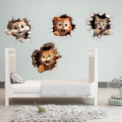 2ks 3D Cartoon Mouse Nálepky na zeď pro kočky Samolepící Odnímatelné Vodotěsné Vysoce kvalitní PVC Materiál Obtisk odolný proti opotřebení