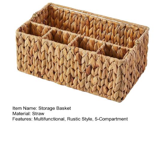 Кошик для столових приборів з 5 відділеннями Ручний плетений кошик для зберігання з ручкою Сільський органайзер для столових приборів для пікніка, барбекю, кухонної стільниці