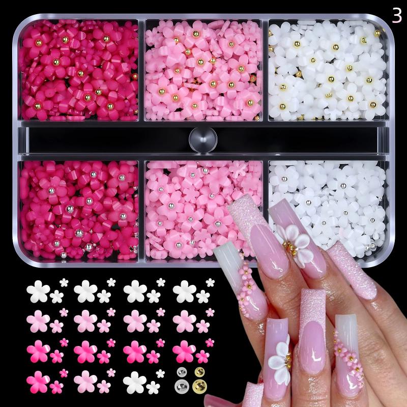 6 Grid Nail Charms Set Mix Colors 3D Flower Nail Art Decorations for DIY Manicure Salon Or Home