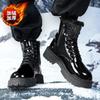 Martin Boots High-top British Style Glossy Leather Mid-top Leather Shoes Boots Winter Thick-soled Velvet Thermal Cotton Shoes
