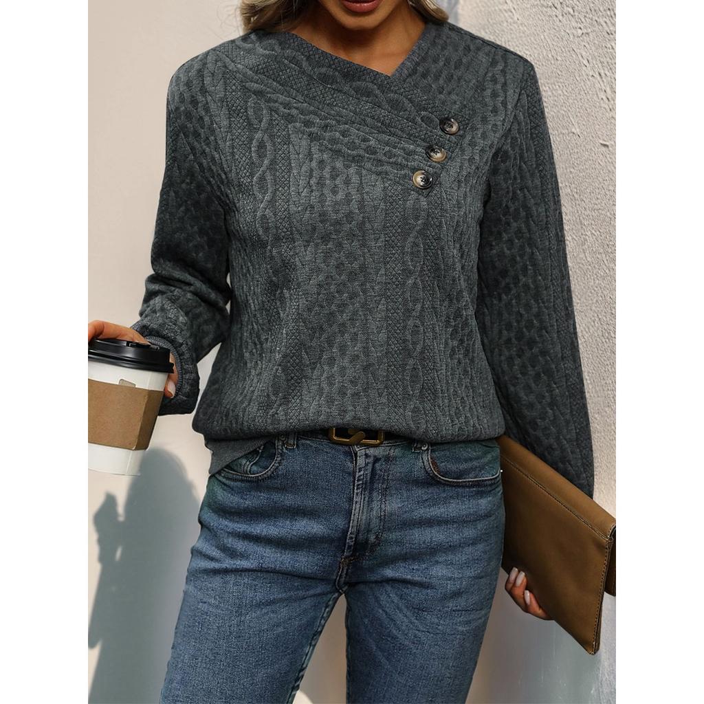 2025 Autumn Vintage Long Sleeve Solid Color Ruched Sweatshirt Women's CasualTop Amazon Hot Sale Europe America