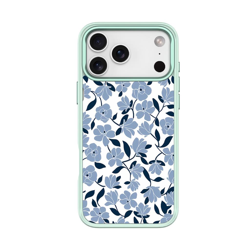 Applicable To Apple 17pro Mobile Phone Case, Advanced Sense 16 Replaceable Back Plate 15promax Magnetic Mobile Phone Case, Blue and Black Flower.