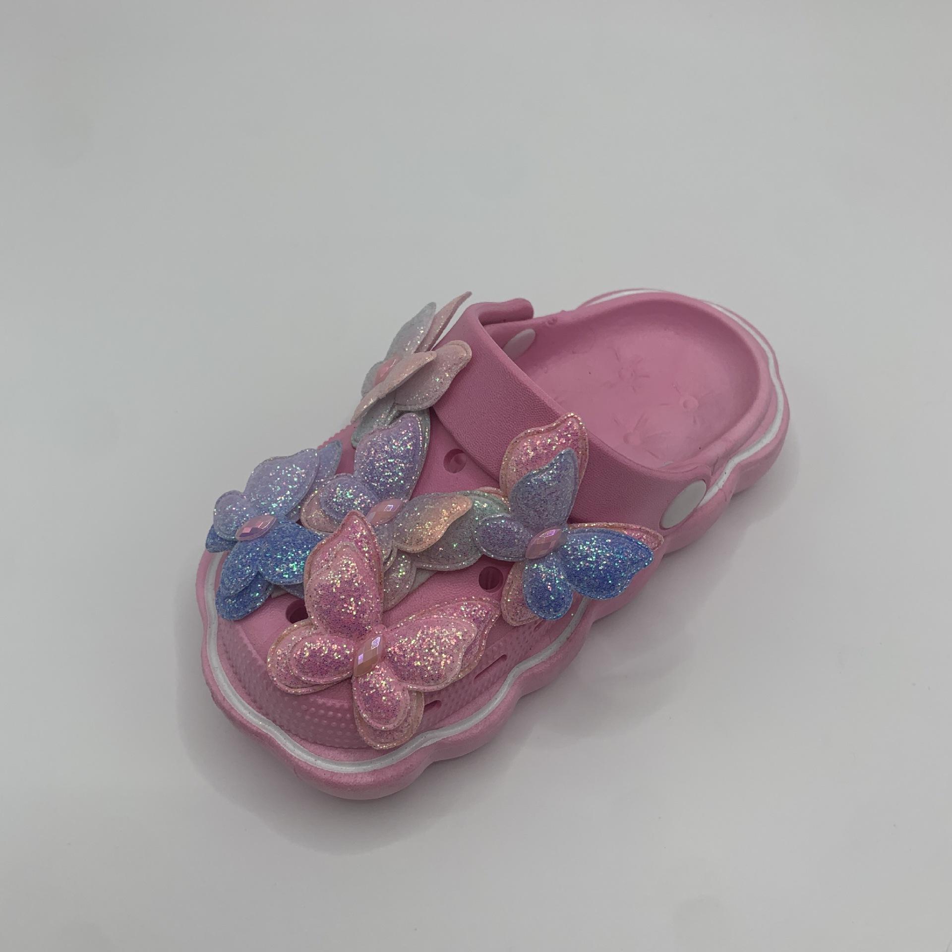 

Бытовая детская обувь с отверстиями для девочек, летняя новая детская обувь с милой мультяшной бабочкой, сумка, голова, классные тапочки 24-25 розовый