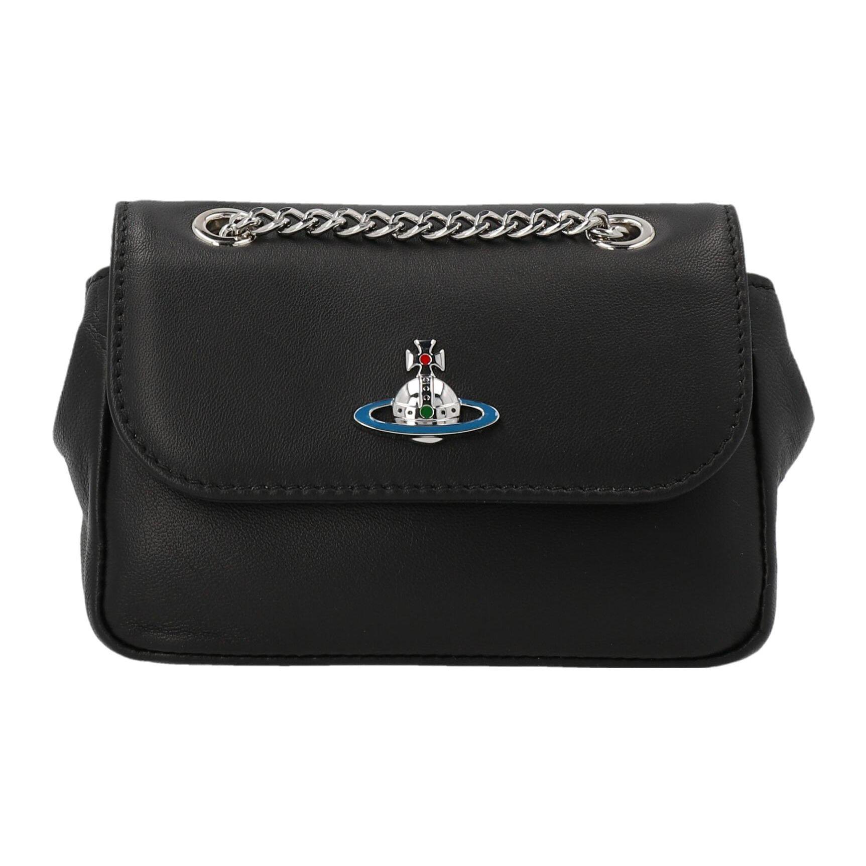 Vivienne Westwood West Queen Metal Logo Magnetic Flap Leather Wander Bag Mini Women shoulder bag Black 52020005L001NPFN403 Basic Set (Bag+Dust Bag)