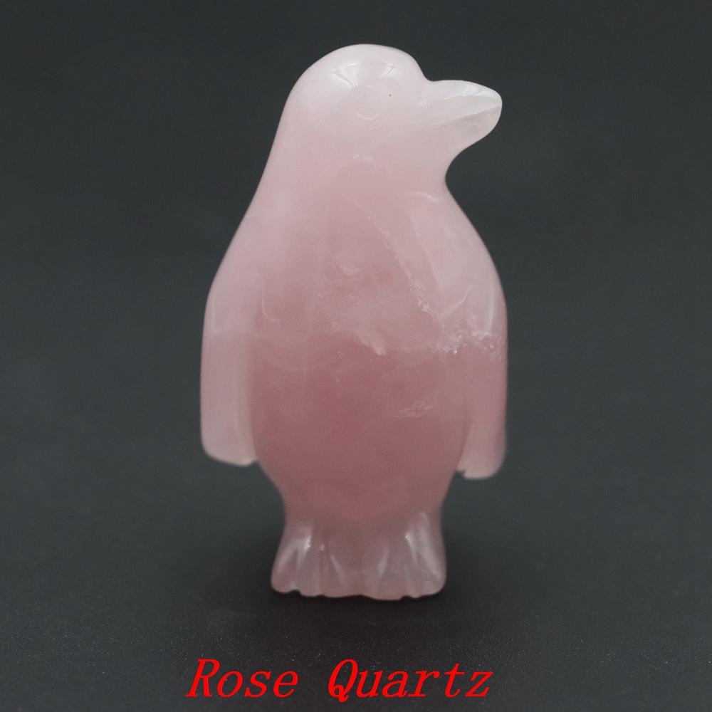 Penguin Cute Statue Natural Amethyst Rose Quartz Healing Crystals Stones Carving Reiki Animal Figurines Crafts Room Decoration 1pcs