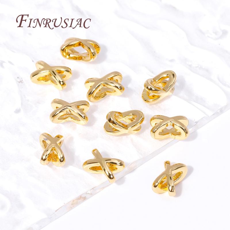 Fashion 18K Gold Plated Brass Star/X Shape Spacer Beads For Pearl Necklace Making, Separators for Beads DIY Beadwork Accessories