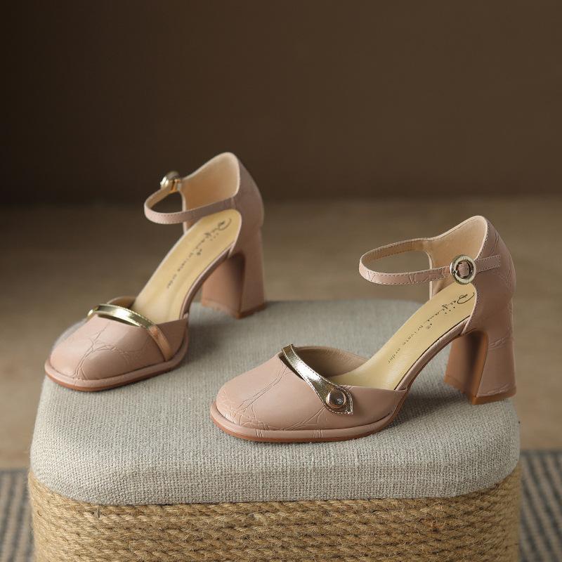 

Винтажные туфли Мэри Джейн на толстом каблуке с трещинами, сандалии с закрытым носком, женские туфли с открытым верхом, летние 39