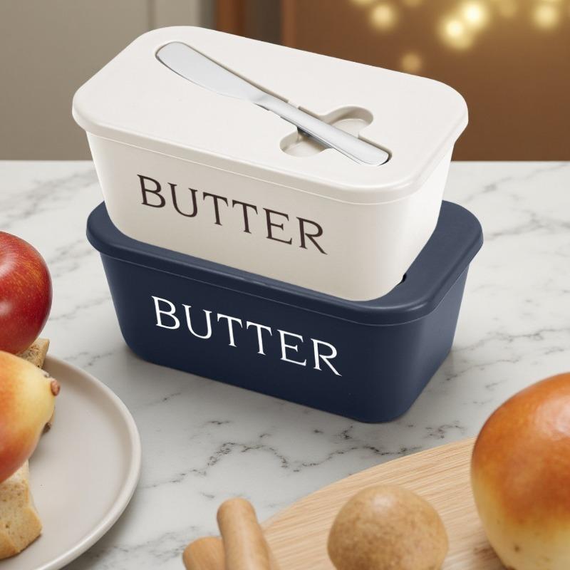 Easy-Clean Lid & Handle - Large Butter Storage Container with Knife - Heavy-Duty PP Plastic Butter Dish - Restaurant Supplies