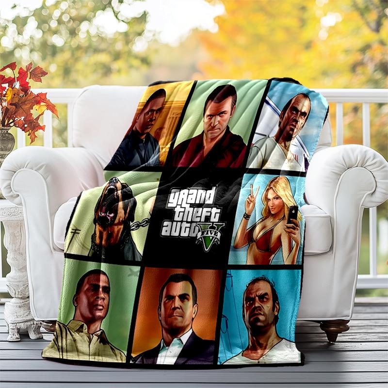 GTA Flannel Blanket Soft All-Season Throw, Design for Camping, Car Travel, Hiking Sofa, Bed, Office Perfect Gift for Parties