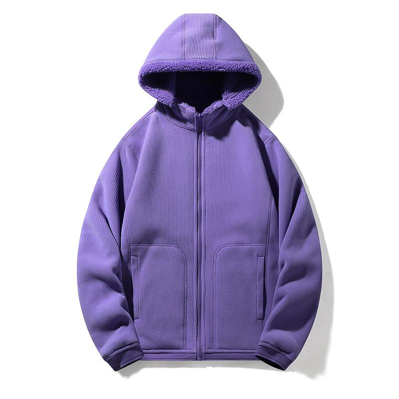 Autumn and Winter Hat-removable Cardigan Sweatshirt Men's Warm Top Plus Velvet Thickened Hooded Couples Wearing Double-sided Coats