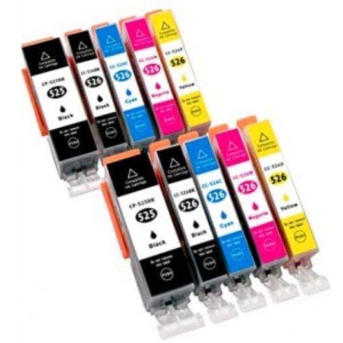 10 Cartouches d'encre avec Puce Compatible avec Canon 525 526 PGI-525 CLI-526 pour Canon Pixma IP4850 IP4950 IX6550 MG5140 MG5150