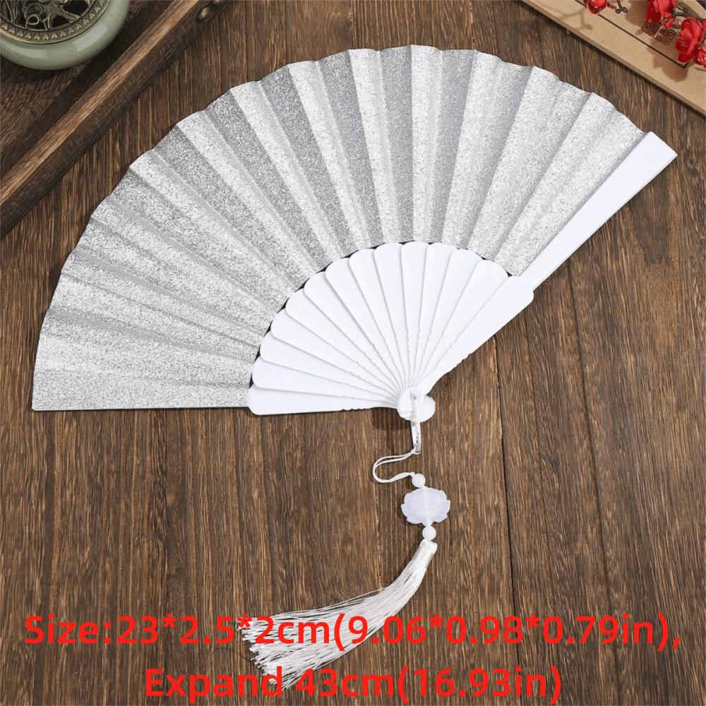 Plastic Folding Fan Tassels Handheld Fan Portable Gold Powder Fan Home Decoration