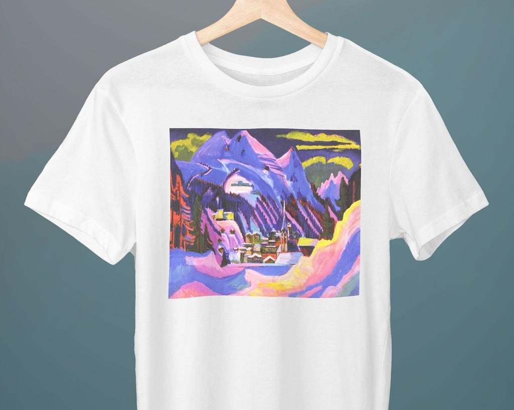 Davos in Snow, Ernst Ludwig Kirchner, Unisex T-Shirt, Expressionism, Landscape, Winter, Davos, Gift for Her, Gift for Him, Art Lover Gift