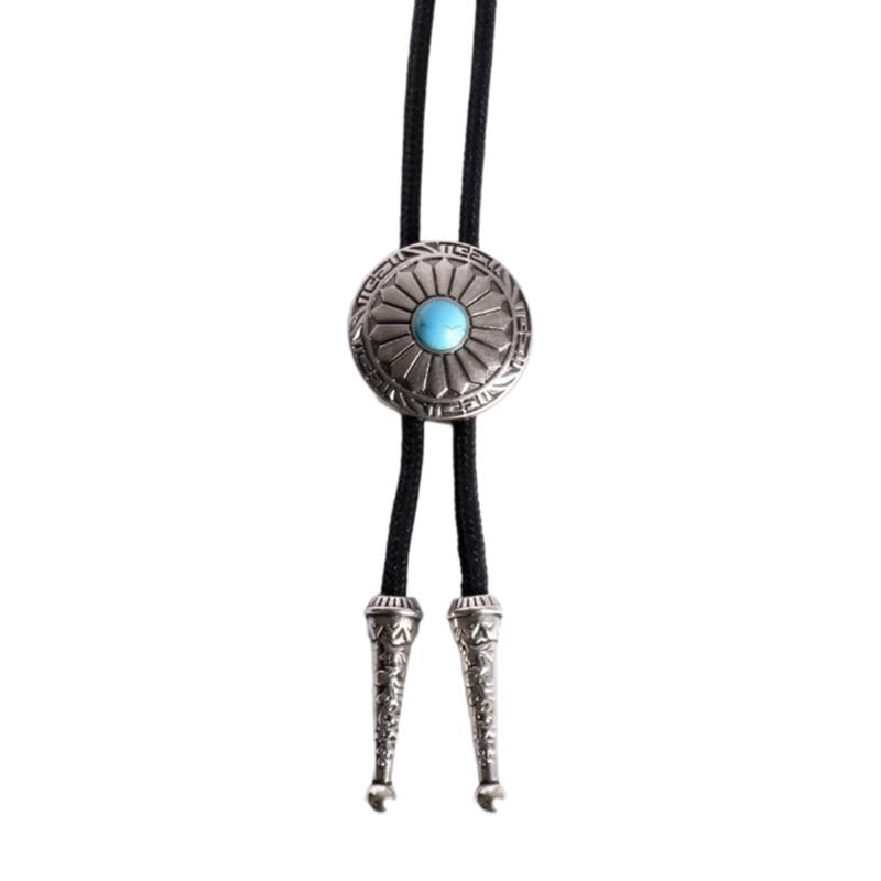 

Handmade Vintage Bolo Tie for Women Men Western Artificial Leather Rope Necktie with Sunflower Stone Pendant Necklace зелений
