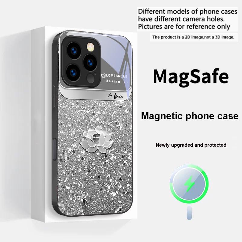 Pink gradient lotus For iPhone 17 Pro Max 16 E 15 14 13 Plus 12 mini 11 17 Air XR Xs Max 7 Plus Magsafe Glass Phone Case