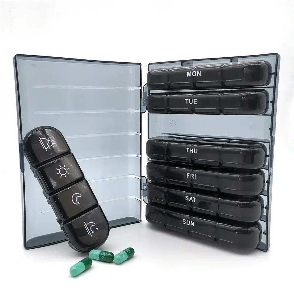 Pill Cases Box Organizer 7 Days 28 Grids 4 Times Portable Travel with Large Compartments for Vitamins Medicine Tablet Fish Oils